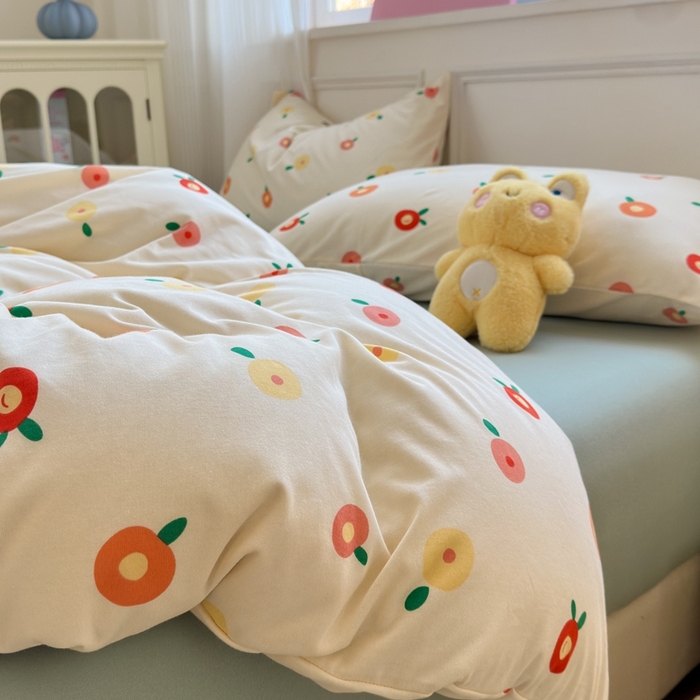 91家纺网 家纺一手货源 找家纺 舒居家纺 2025新款全棉针织棉被套枕套单被套被套单品 橘子