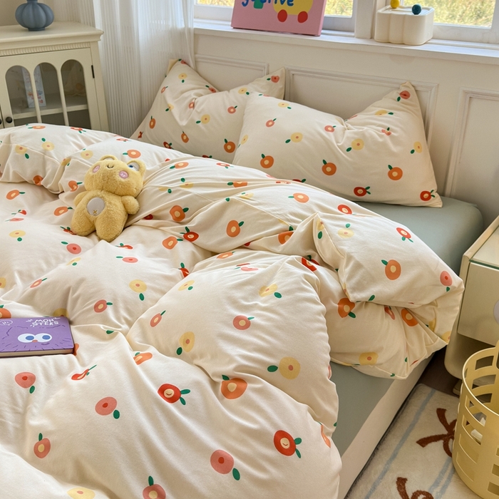 91家纺网 家纺一手货源 找家纺 舒居家纺 2025新款全棉针织棉被套枕套单被套被套单品 橘子