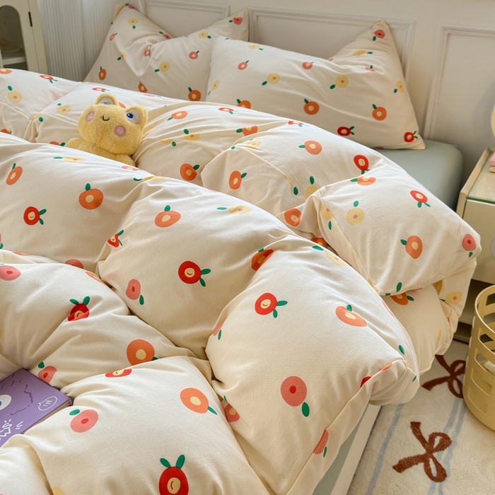 91家纺网 家纺一手货源 找家纺 舒居家纺 2025新款全棉针织棉被套枕套单被套被套单品 橘子