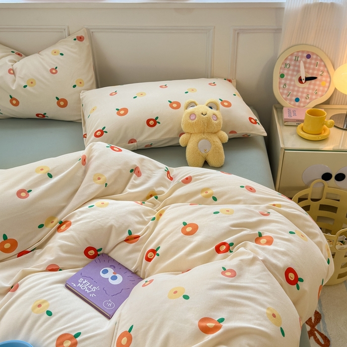 91家纺网 家纺一手货源 找家纺 舒居家纺 2025新款全棉针织棉被套枕套单被套被套单品 橘子