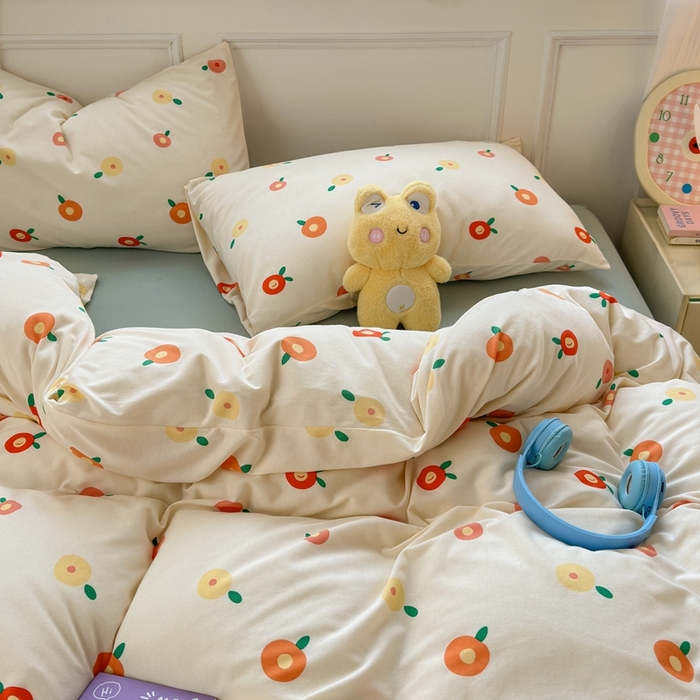 91家纺网 家纺一手货源 找家纺 舒居家纺 2025新款全棉针织棉被套枕套单被套被套单品 橘子