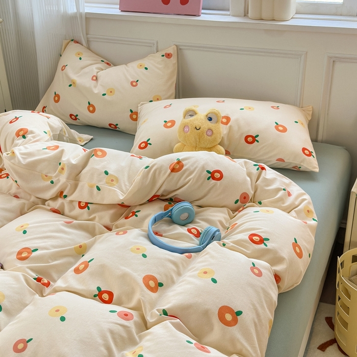 91家纺网 家纺一手货源 找家纺 舒居家纺 2025新款全棉针织棉被套枕套单被套被套单品 橘子