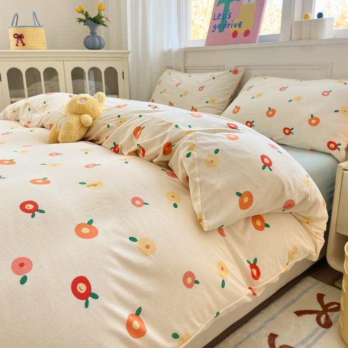 91家纺网 家纺一手货源 找家纺 舒居家纺 2025新款全棉针织棉被套枕套单被套被套单品 橘子