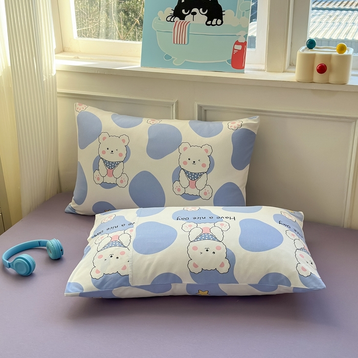 91家纺网 家纺一手货源 找家纺 舒居家纺 2025新款全棉针织棉被套枕套单被套被套单品 蓝色小熊