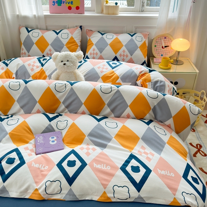 91家纺网 家纺一手货源 找家纺 舒居家纺 2025新款全棉针织棉被套枕套单被套被套单品 菱形格