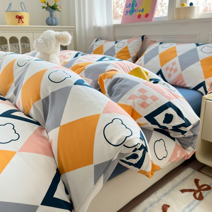 91家纺网 家纺一手货源 找家纺 舒居家纺 2025新款全棉针织棉被套枕套单被套被套单品 菱形格