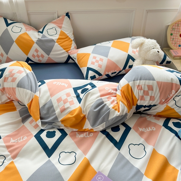 91家纺网 家纺一手货源 找家纺 舒居家纺 2025新款全棉针织棉被套枕套单被套被套单品 菱形格