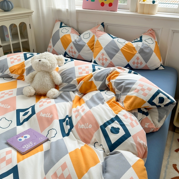 91家纺网 家纺一手货源 找家纺 舒居家纺 2025新款全棉针织棉被套枕套单被套被套单品 菱形格