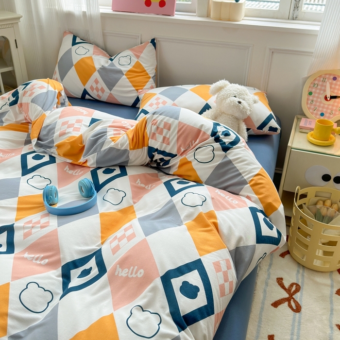 91家纺网 家纺一手货源 找家纺 舒居家纺 2025新款全棉针织棉被套枕套单被套被套单品 菱形格