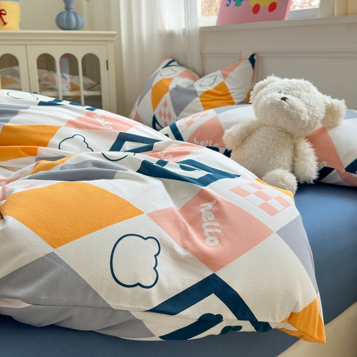 91家纺网 家纺一手货源 找家纺 舒居家纺 2025新款全棉针织棉被套枕套单被套被套单品 菱形格