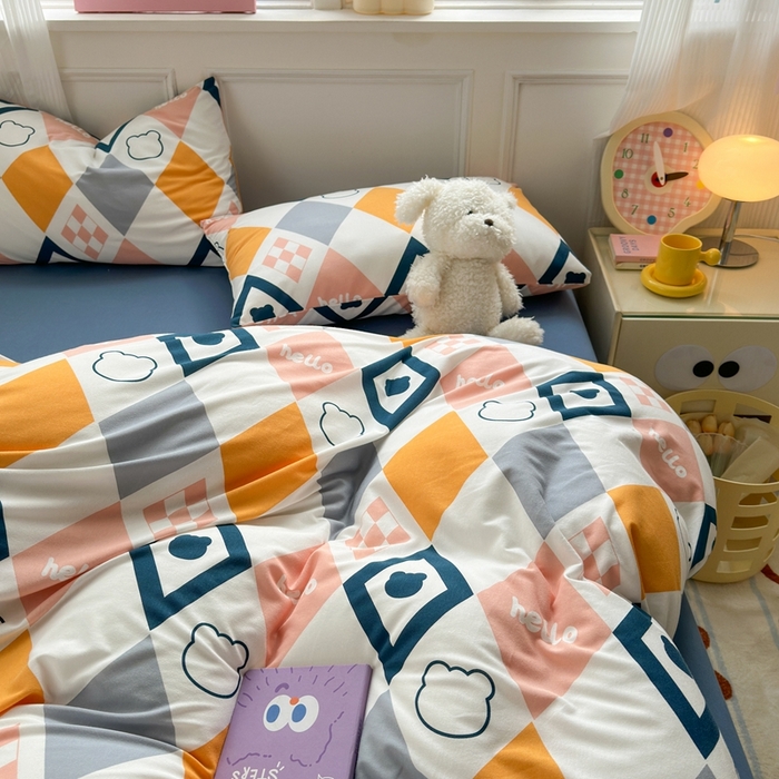 91家纺网 家纺一手货源 找家纺 舒居家纺 2025新款全棉针织棉被套枕套单被套被套单品 菱形格