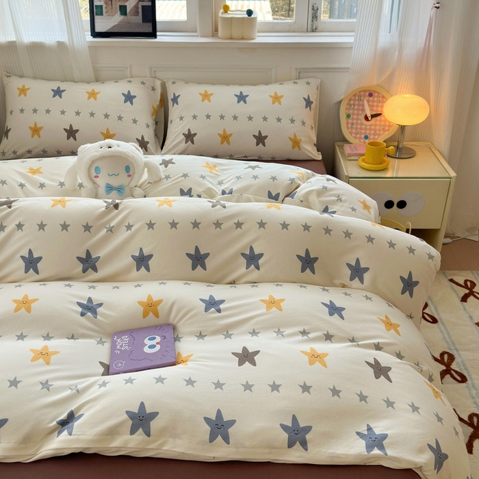 91家纺网 家纺一手货源 找家纺 舒居家纺 2025新款全棉针织棉被套枕套单被套被套单品 五角星