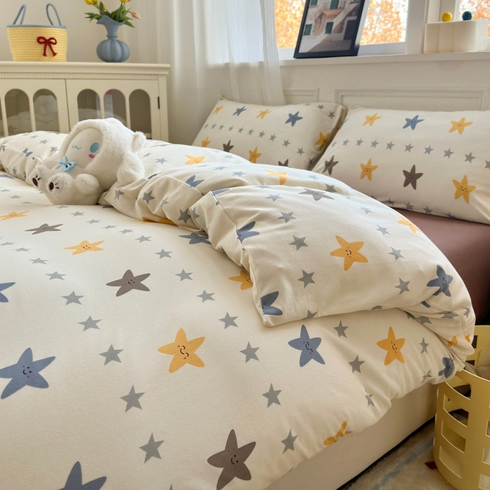 91家纺网 家纺一手货源 找家纺 舒居家纺 2025新款全棉针织棉被套枕套单被套被套单品 五角星