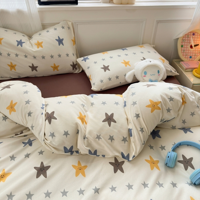 91家纺网 家纺一手货源 找家纺 舒居家纺 2025新款全棉针织棉被套枕套单被套被套单品 五角星