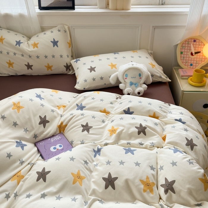 91家纺网 家纺一手货源 找家纺 舒居家纺 2025新款全棉针织棉被套枕套单被套被套单品 五角星