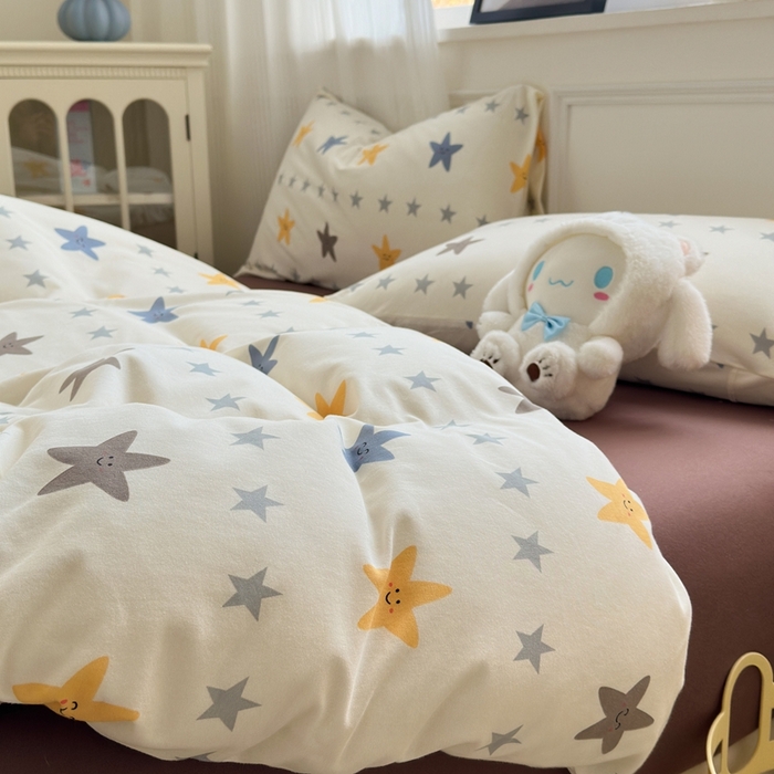 91家纺网 家纺一手货源 找家纺 舒居家纺 2025新款全棉针织棉被套枕套单被套被套单品 五角星