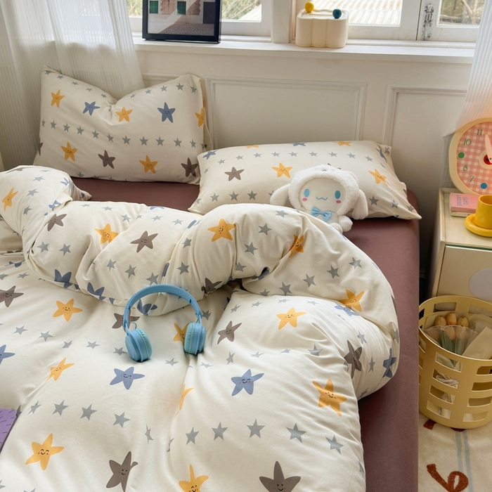 91家纺网 家纺一手货源 找家纺 舒居家纺 2025新款全棉针织棉被套枕套单被套被套单品 五角星