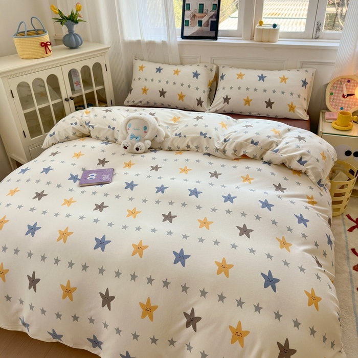 91家纺网 家纺一手货源 找家纺 舒居家纺 2025新款全棉针织棉被套枕套单被套被套单品 五角星