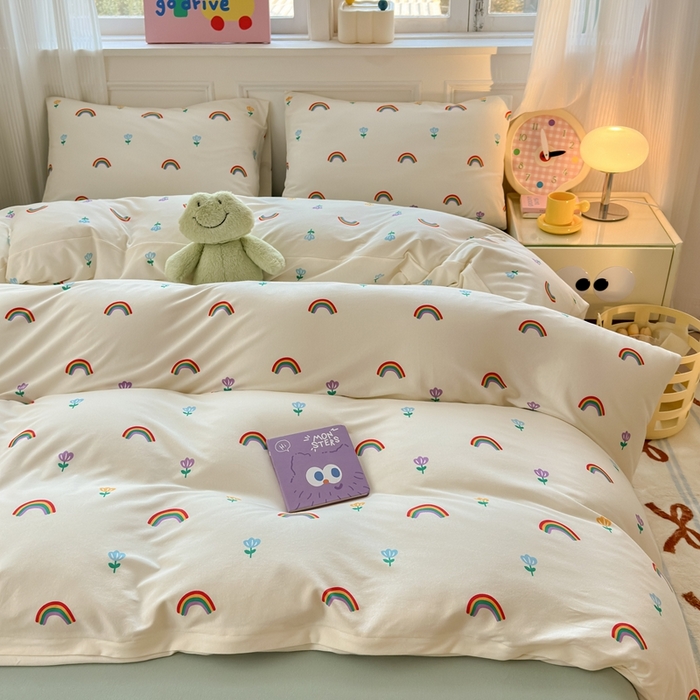 91家纺网 家纺一手货源 找家纺 舒居家纺 2025新款全棉针织棉被套枕套单被套被套单品 小彩虹