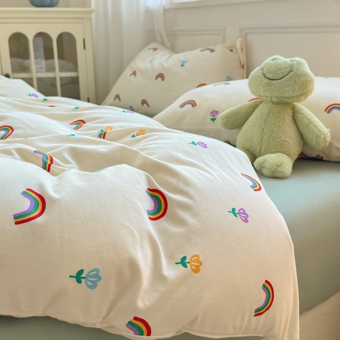 91家纺网 家纺一手货源 找家纺 舒居家纺 2025新款全棉针织棉被套枕套单被套被套单品 小彩虹