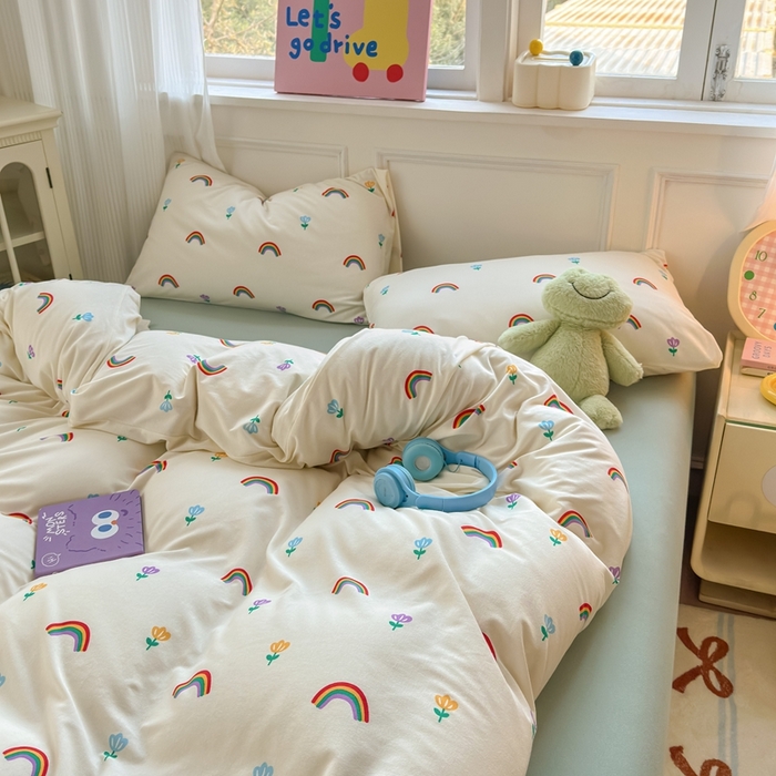 91家纺网 家纺一手货源 找家纺 舒居家纺 2025新款全棉针织棉被套枕套单被套被套单品 小彩虹