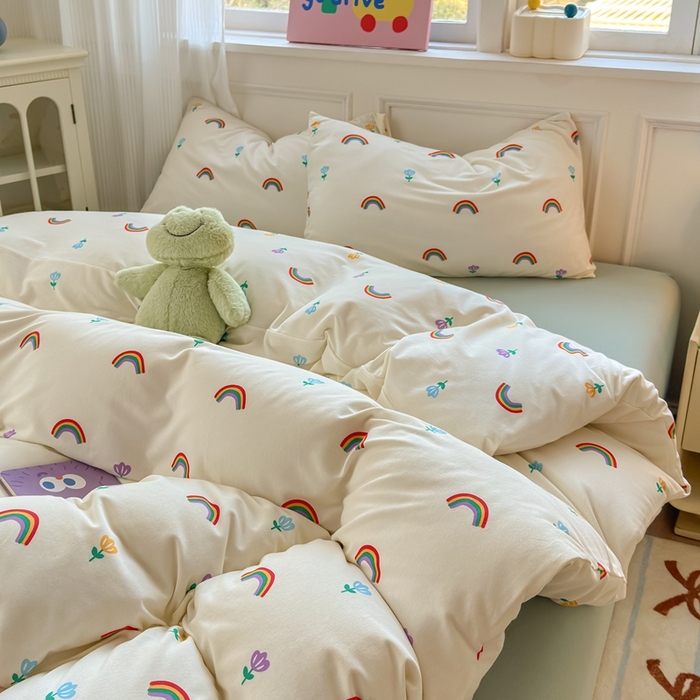 91家纺网 家纺一手货源 找家纺 舒居家纺 2025新款全棉针织棉被套枕套单被套被套单品 小彩虹