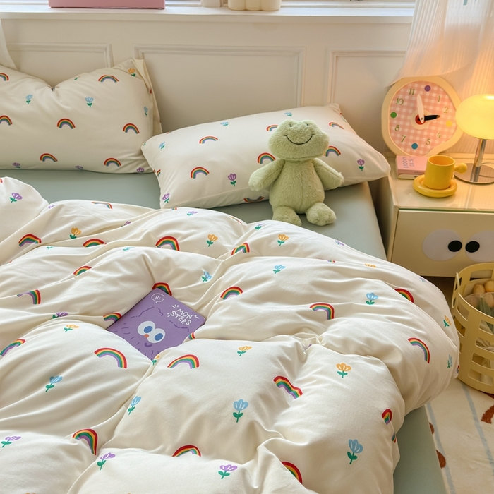 91家纺网 家纺一手货源 找家纺 舒居家纺 2025新款全棉针织棉被套枕套单被套被套单品 小彩虹