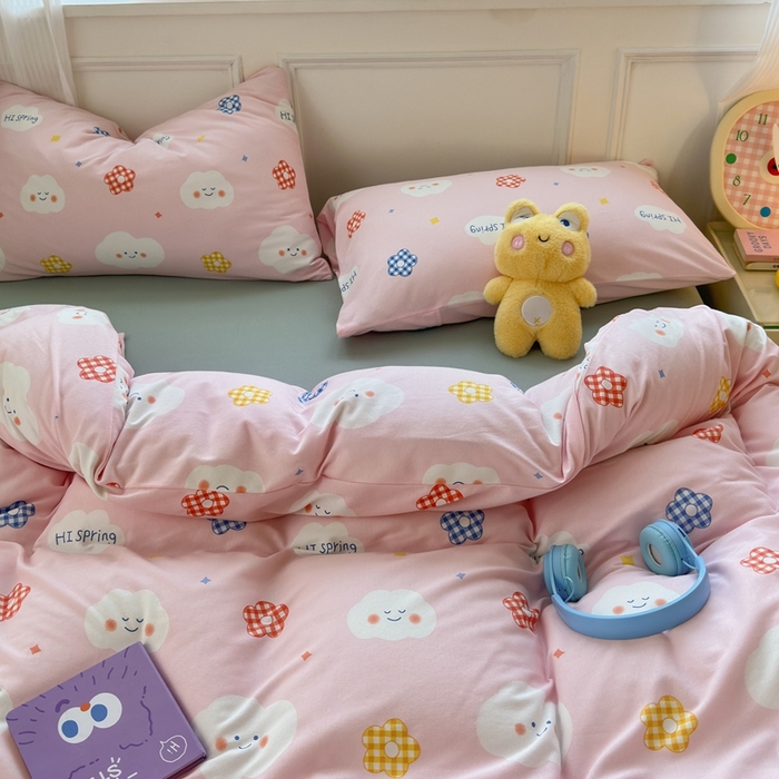 91家纺网 家纺一手货源 找家纺 舒居家纺 2025新款全棉针织棉被套枕套单被套被套单品 云朵笑脸