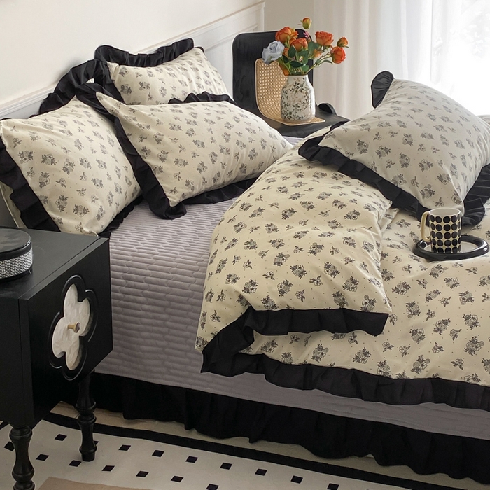 91家纺网 家纺一手货源 找家纺 乐沐家纺 2025新款法式花边夹棉床盖四件套 晨曦