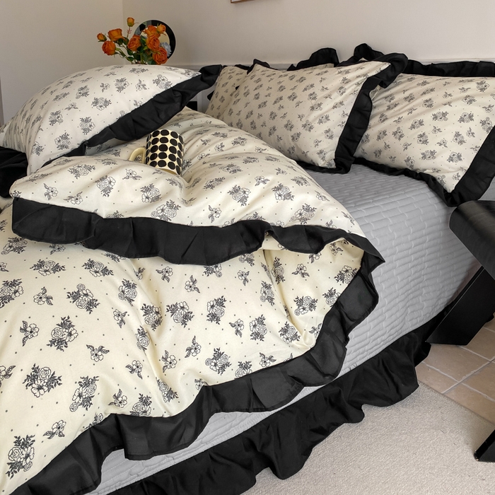 91家纺网 家纺一手货源 找家纺 乐沐家纺 2025新款法式花边夹棉床盖四件套 晨曦