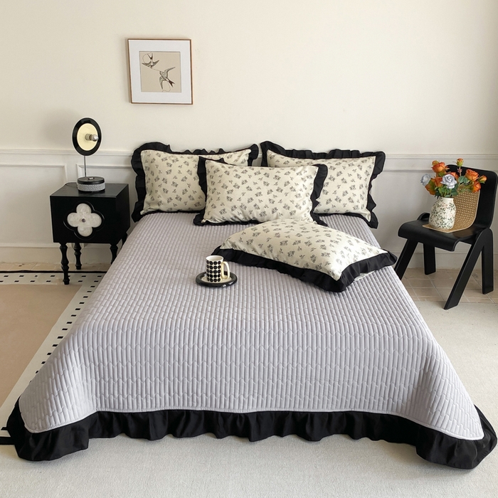 91家纺网 家纺一手货源 找家纺 乐沐家纺 2025新款法式花边夹棉床盖四件套 晨曦