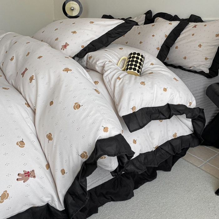 91家纺网 家纺一手货源 找家纺 乐沐家纺 2025新款法式花边夹棉床盖四件套 晚秋