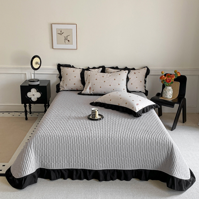 91家纺网 家纺一手货源 找家纺 乐沐家纺 2025新款法式花边夹棉床盖四件套 晚秋