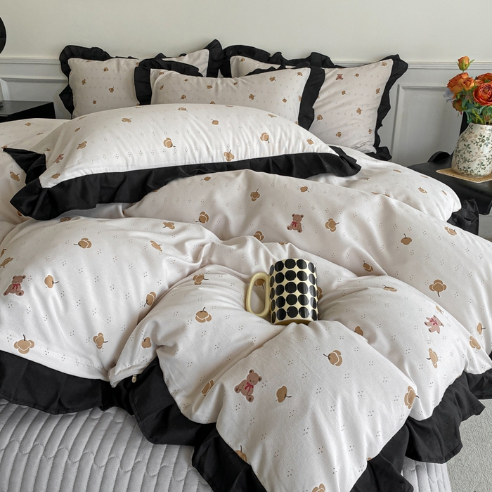 91家纺网 家纺一手货源 找家纺 乐沐家纺 2025新款法式花边夹棉床盖四件套 晚秋