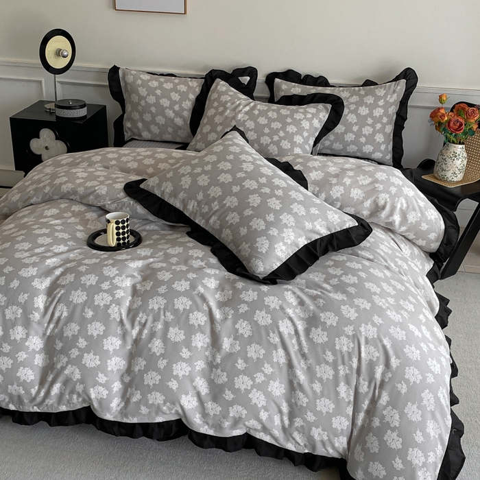 91家纺网 家纺一手货源 找家纺 （总）乐沐家纺 2025新款法式花边夹棉床盖四件套