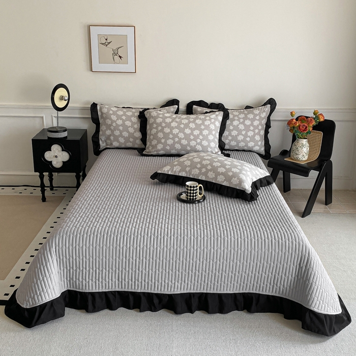 91家纺网 家纺一手货源 找家纺 （总）乐沐家纺 2025新款法式花边夹棉床盖四件套