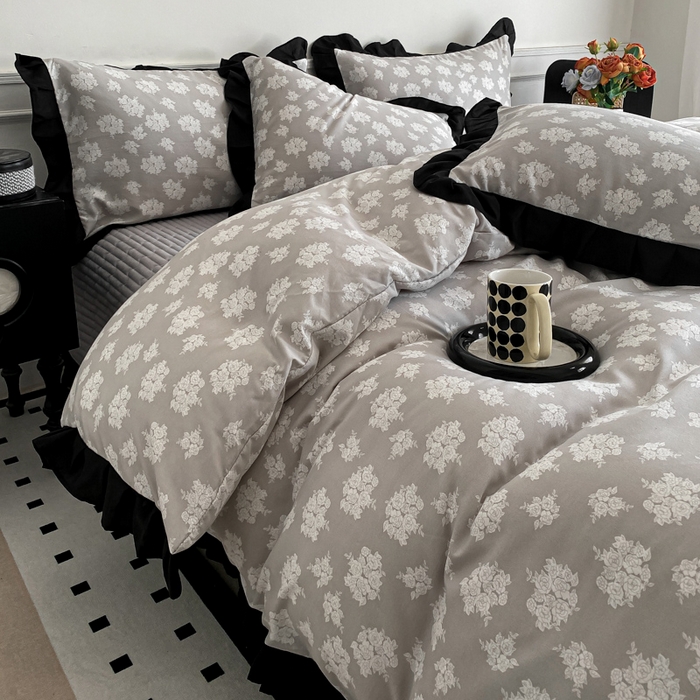 91家纺网 家纺一手货源 找家纺 （总）乐沐家纺 2025新款法式花边夹棉床盖四件套