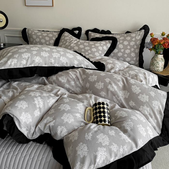 91家纺网 家纺一手货源 找家纺 （总）乐沐家纺 2025新款法式花边夹棉床盖四件套