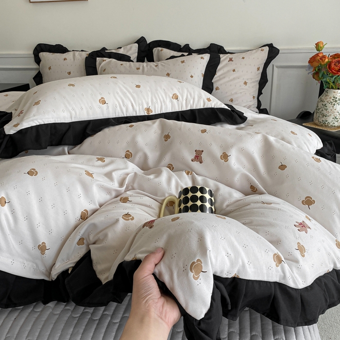 91家纺网 家纺一手货源 找家纺 （总）乐沐家纺 2025新款法式花边夹棉床盖四件套