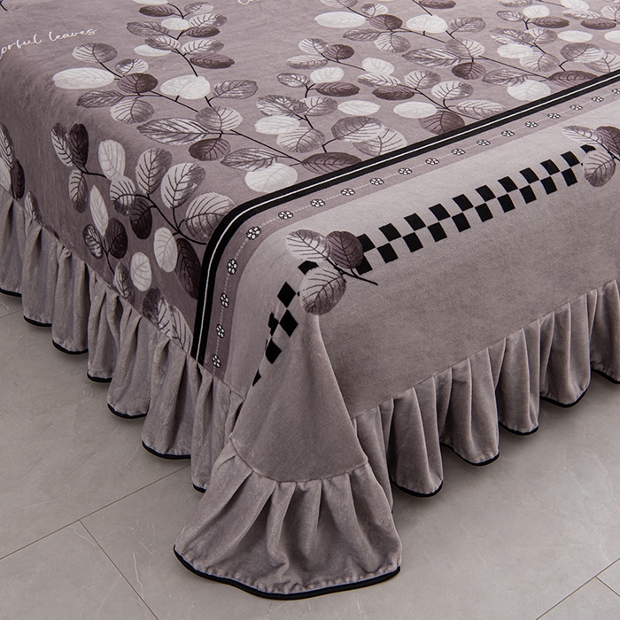 91家纺网 家纺一手货源 找家纺 绒品壹家家纺 2024新款180g7斤牛奶绒印花四件套 枝繁叶茂-灰