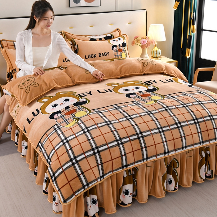 绒品壹家家纺 2024新款180g7斤牛奶绒印花四件套 宝莉格