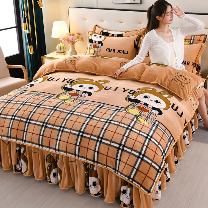 91家纺网 家纺一手货源 找家纺 绒品壹家家纺 2024新款180g7斤牛奶绒印花四件套 宝莉格