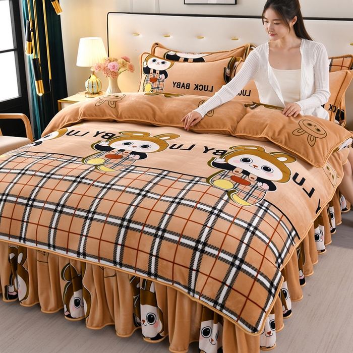 91家纺网 家纺一手货源 找家纺 绒品壹家家纺 2024新款180g7斤牛奶绒印花四件套 宝莉格