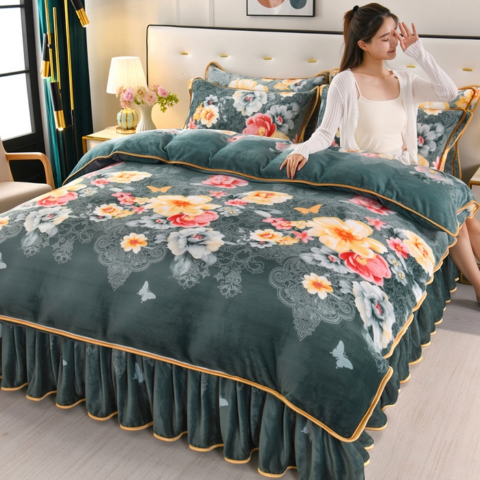 91家纺网 家纺一手货源 找家纺 绒品壹家家纺 2024新款180g7斤牛奶绒印花四件套 繁花似锦