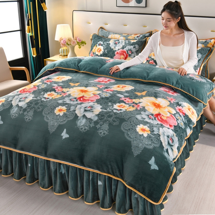 91家纺网 家纺一手货源 找家纺 绒品壹家家纺 2024新款180g7斤牛奶绒印花四件套 繁花似锦