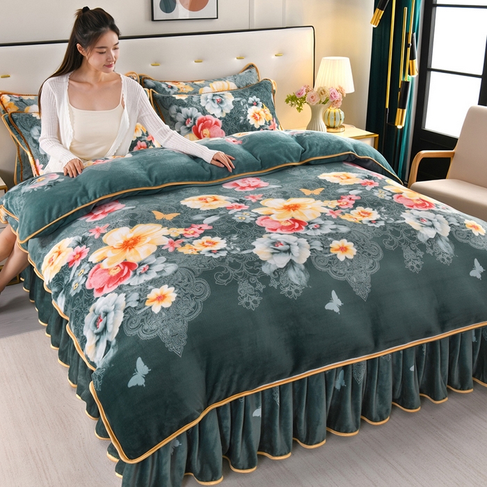 绒品壹家家纺 2024新款180g7斤牛奶绒印花四件套 繁花似锦