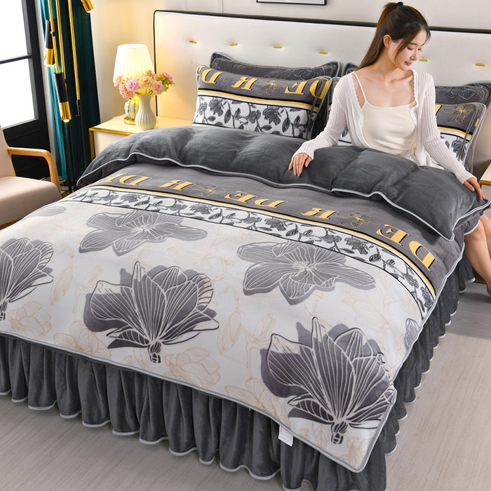 91家纺网 家纺一手货源 找家纺 绒品壹家家纺 2024新款180g7斤牛奶绒印花四件套 高雅人生