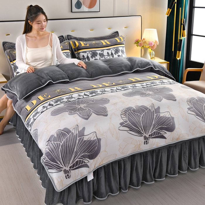 绒品壹家家纺 2024新款180g7斤牛奶绒印花四件套 高雅人生