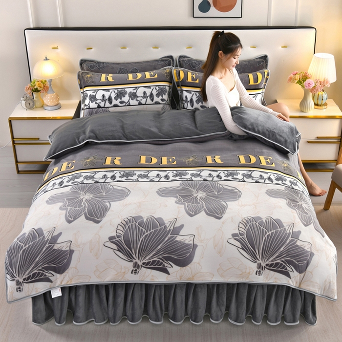 91家纺网 家纺一手货源 找家纺 绒品壹家家纺 2024新款180g7斤牛奶绒印花四件套 高雅人生