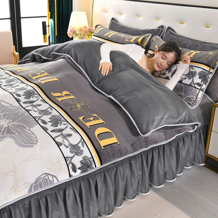 91家纺网 家纺一手货源 找家纺 绒品壹家家纺 2024新款180g7斤牛奶绒印花四件套 高雅人生